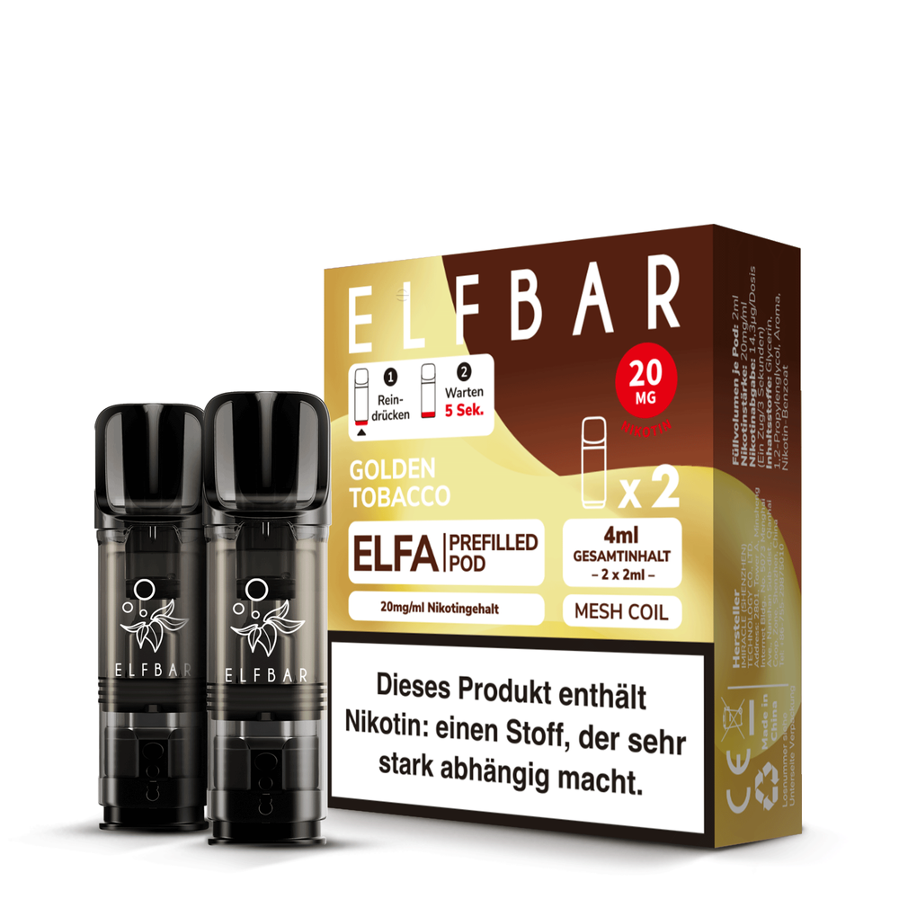 Elfbar Elfa Pod 20mg Nikotin - 2er Pack | Golden Tobacco