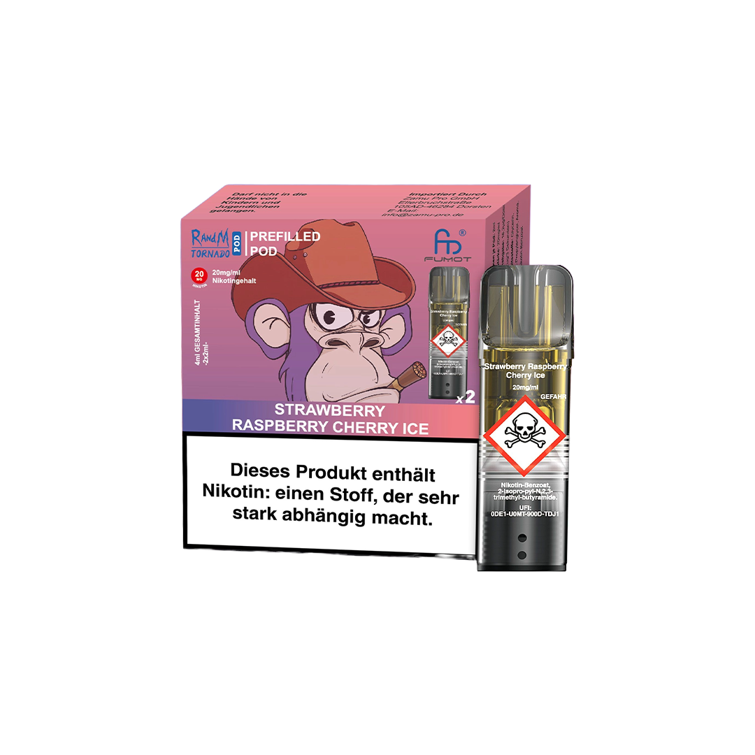 RandM Tornado Pod | 20mg Nikotin | 2er Pack | Strawberry Raspberry Cherry Ice
