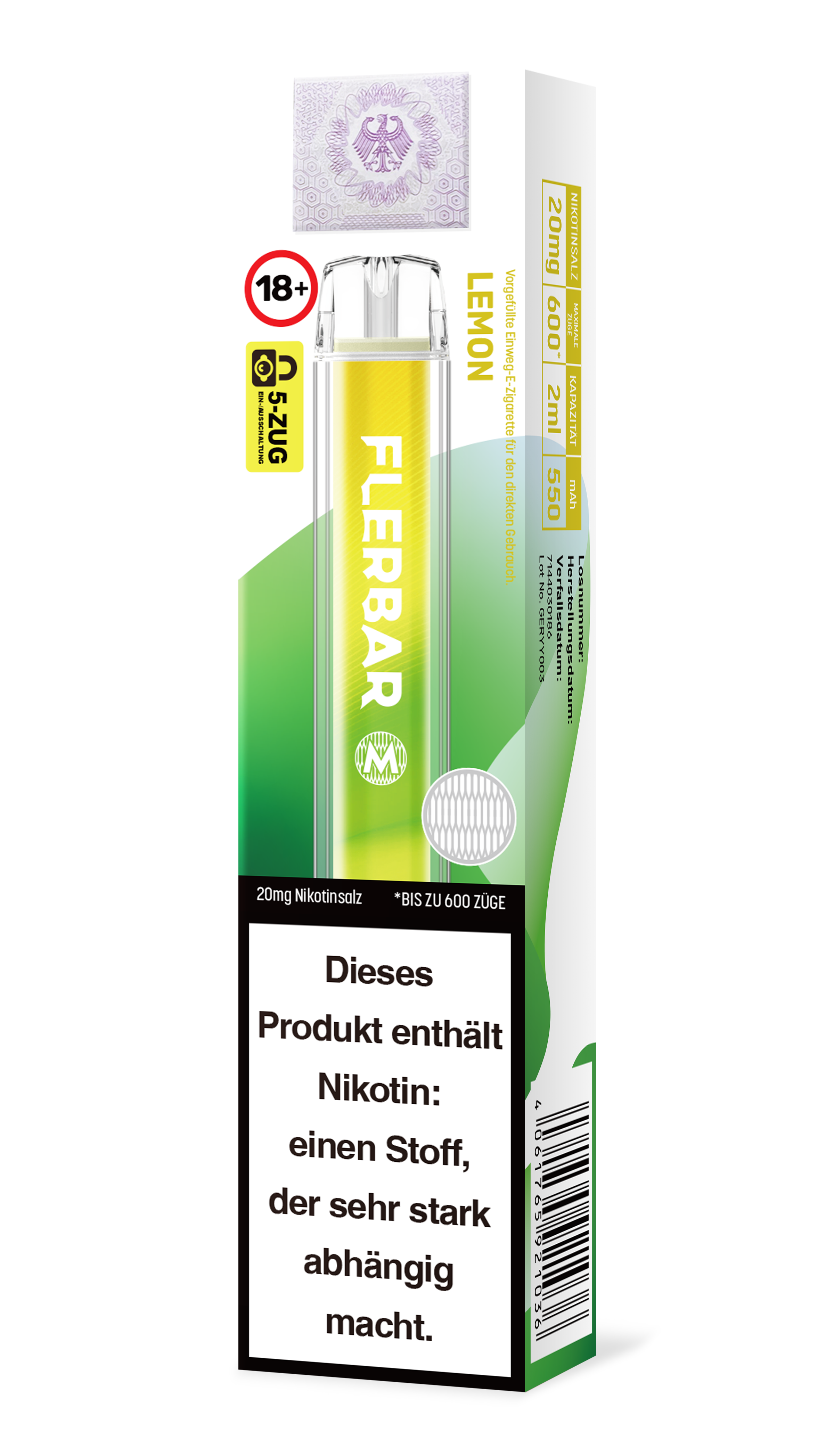 Flerbar 600 | E-Zigarette 20mg Nikotin | Lemon