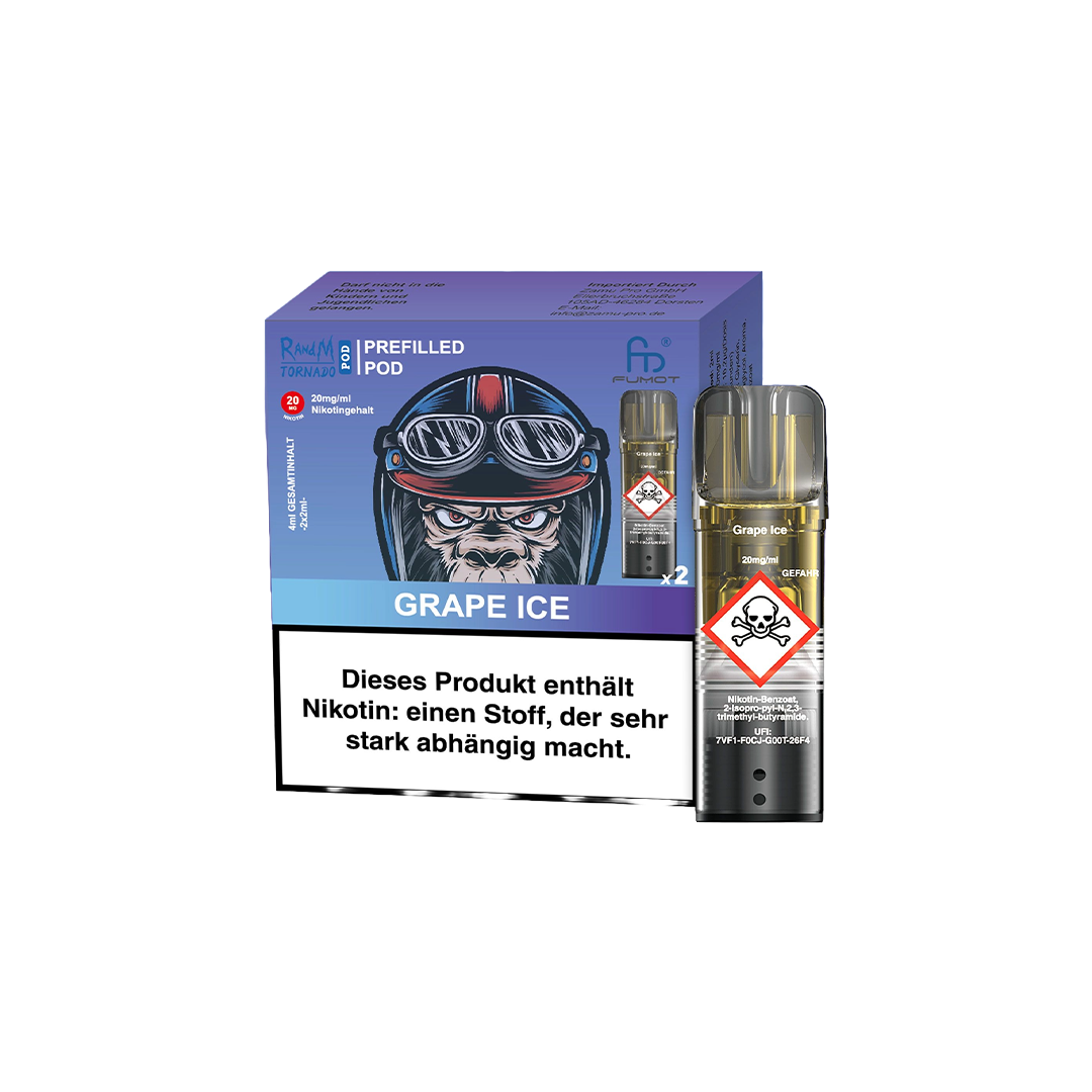 RandM Tornado Pod | 20mg Nikotin | 2er Pack | Grape Ice